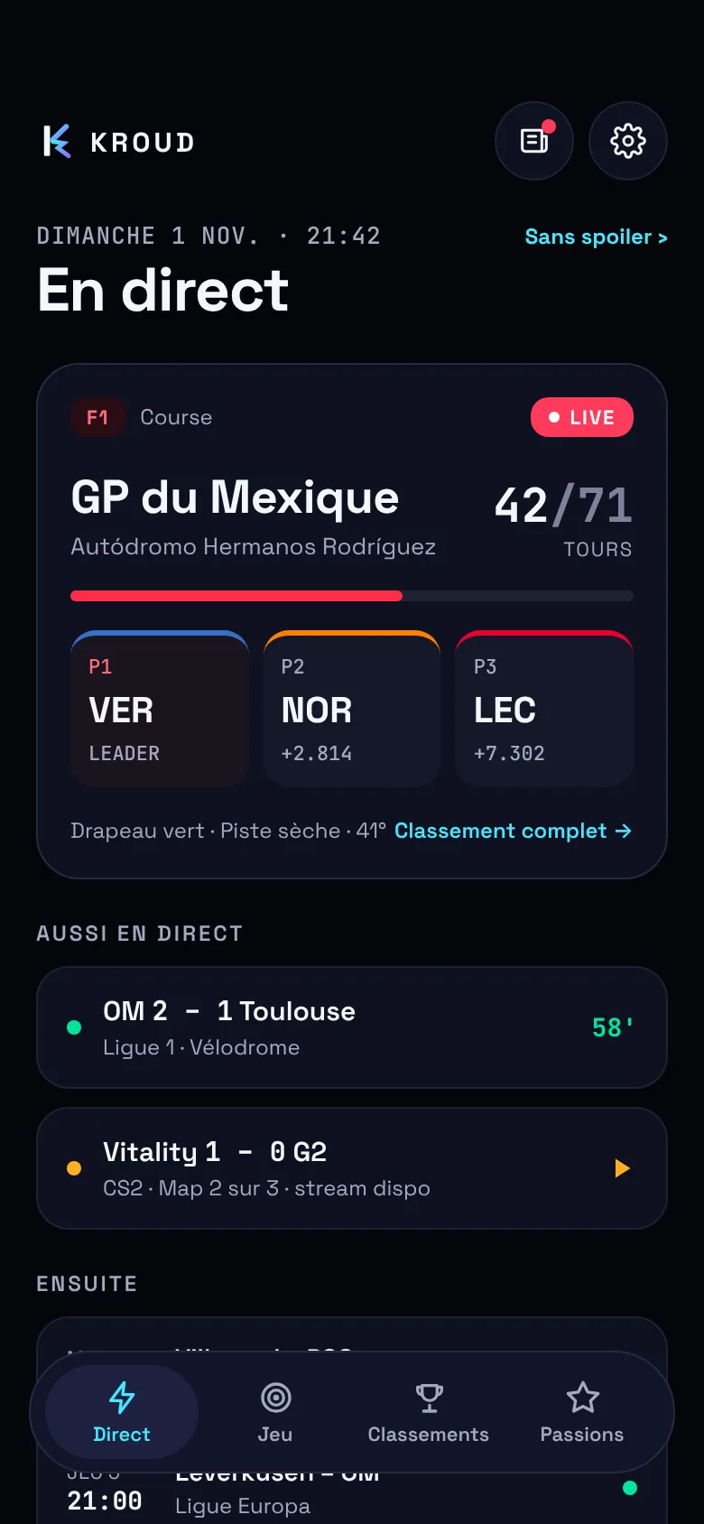 Écran Direct de l'app Kroud