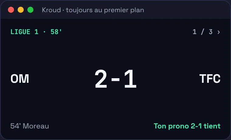 Mini-fenêtre de score